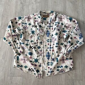 Men's White Aztec-Print Casual Button-Down Shirt